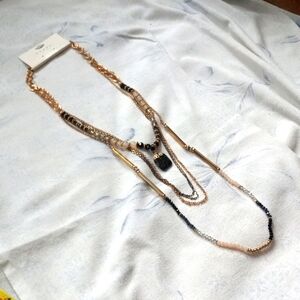 NWT Tazza crystal collection long gold tone multi layered beaded necklace